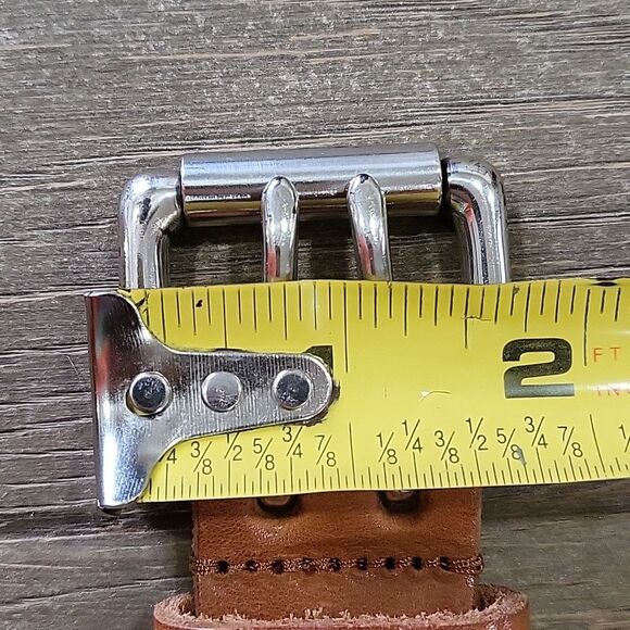 Guess Tan Leather Stitch Braid Belt SZ XL 920003 Silver Tone Solid Brass DOUBLE - Picture 9 of 9